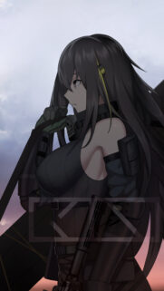 Anime Tactical Warrior Girl with Long Dark Hair Mobile Wallpaper