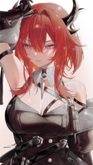 Stunning Anime Girl with Red Hair and Horns Fantasy Illustration Wallpaper