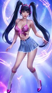 Anime Girl with Blue Hair and Pink Butterfly Top Mobile Wallpaper