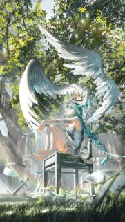 Ethereal Angel Anime Girl with Wings Sitting on Throne High Resolution Wallpaper