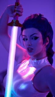 Stunning Cyberpunk Warrior Girl with Glowing Neon Sword Mobile Wallpaper