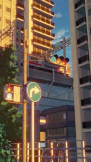 Anime Style Japanese City Street at Sunset Mobile Wallpaper