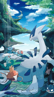 Stunning Lugia and Water Pokemon Tropical Oasis High Quality Mobile Wallpaper