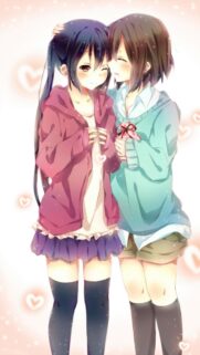 Cute Anime Girls Sharing a Romantic Moment High Resolution Mobile Wallpaper