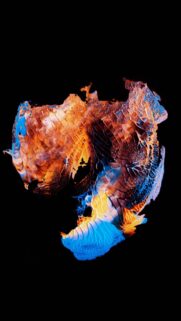 Abstract Fluid Art Wallpaper with Vibrant Orange and Blue Paint Textures on Black Background