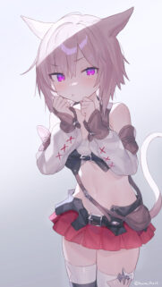 Cute Cat Girl Anime Wallpaper with Glowing Purple Eyes and Pink Hair
