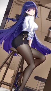 Raiden Shogun Modern Office Style Anime Girl 4K Mobile Wallpaper