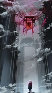 Dystopian Cyberpunk Torii Gate and Lone Figure High Quality Mobile Wallpaper