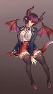 Cute Anime Demon Girl with Horns and Wings School Uniform Wallpaper