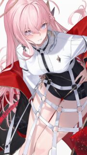 Stunning Anime Girl with Pink Hair and Tactical Red Cape Aesthetic Mobile Wallpaper