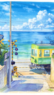 Stunning Anime Summer Coastal Train Wallpaper for Mobile Screen