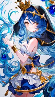 Stunning Anime Princess with Blue Hair and Golden Crown Wallpaper for Mobile