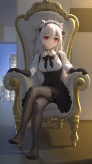 Beautiful Anime Maid Sitting on a Luxurious Throne Mobile Wallpaper