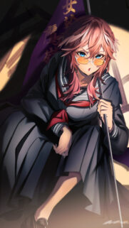 Anime Girl in School Uniform with Glasses Digital Art Wallpaper