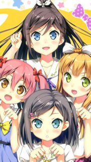Cute Anime Girls Group Portrait Wallpaper for Mobile – Vibrant Aesthetic High Quality