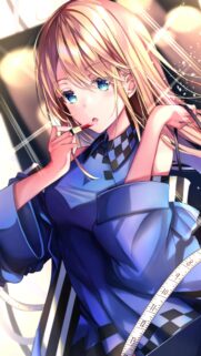 Beautiful Anime Girl Applying Lipstick Digital Art Mobile Wallpaper