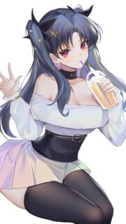 Anime Girl Drinking Iced Coffee Aesthetic Wallpaper for Mobile