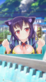 Cute Anime Cat Girl with Purple Hair Swimming Pool Mobile Wallpaper