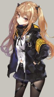 Anime Girl with Twin Tails in Tactical Streetwear Style Mobile Wallpaper