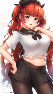 Stunning Anime Girl with Long Red Hair in School Uniform Wallpaper