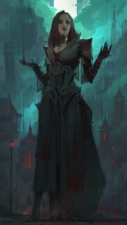 Gothic Dark Fantasy Queen Wallpaper in Teal and Crimson Aesthetic