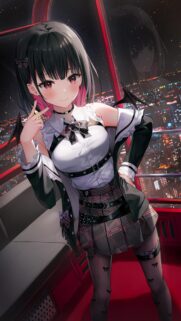 Cute Anime Girl with Devil Wings in a City Nightscape Wallpaper