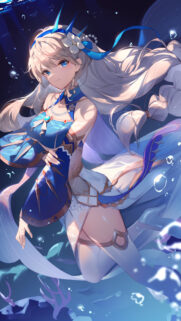 Stunning Anime Girl in Blue Underwater Dress High Quality Mobile Wallpaper