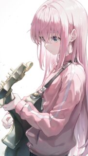 Bocchi the Rock Pink Hair Anime Girl Playing Guitar Aesthetic Mobile Wallpaper