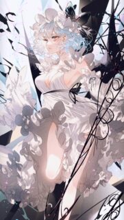 Stunning Anime Girl in Ruffled White Dress Aesthetic Mobile Wallpaper