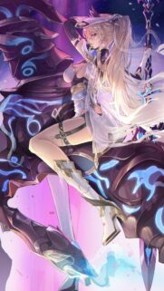Beautiful Anime Warrior Princess with Glowing Mech Armor Mobile Wallpaper