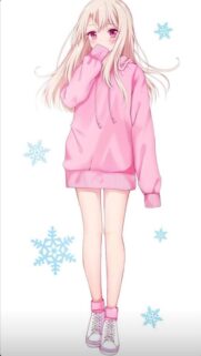 Cute Anime Girl in Pink Hoodie with Snowflakes High Resolution Mobile Wallpaper