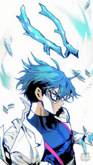 Anime Boy with Blue Hair and Crystal Ice Powers Mobile Wallpaper
