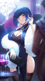 Elegant Yelan Genshin Impact Wallpaper in Formal Gala Attire