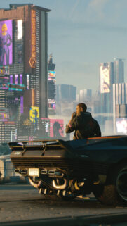 Cyberpunk 2077 Night City V with Sports Car Mobile Wallpaper
