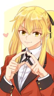 Anime Girl Mary Saotome from Kakegurui Making Heart Sign Mobile Wallpaper