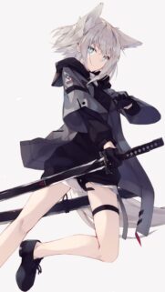 Anime Wolf Girl Warrior with Katana Sword Aesthetic Mobile Wallpaper