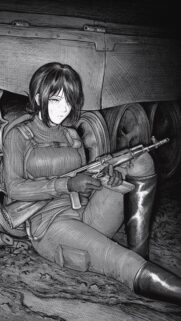 Anime Girl Soldier with AK Rifle Black and White Manga Style Mobile Wallpaper