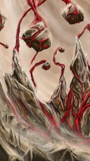 Surreal Floating Stones with Crimson Veins Mobile Wallpaper