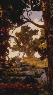 Majestic Ancient Tree on Hilltop Fantasy Landscape Wallpaper