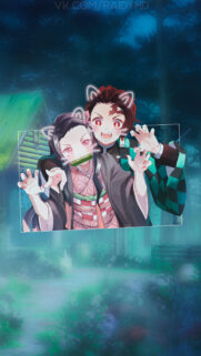 Cute Tanjiro and Nezuko Demon Slayer Anime Wallpaper for Mobile