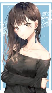 Beautiful Anime Girl With Brown Hair and Elegant Blue Earrings Mobile Wallpaper