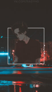 Aesthetic Anime Boy with Horns Neon City Night Wallpaper for Mobile
