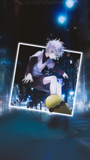 Killua Zoldyck Skateboarding Aesthetic Wallpaper – Hunter x Hunter Mobile Background