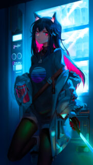 Anime Girl in Cyberpunk City Night Neon Aesthetic Wallpaper 4K