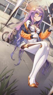 Anime Girl with Purple Hair and Cute Cat Aesthetic Mobile Wallpaper