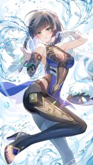 Stunning Anime Girl with Water Magic High Definition Mobile Wallpaper