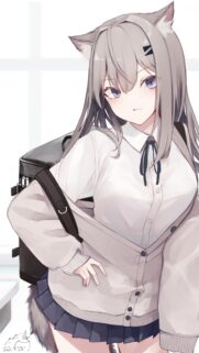 Anime Girl with Cat Ears and School Uniform Mobile Wallpaper