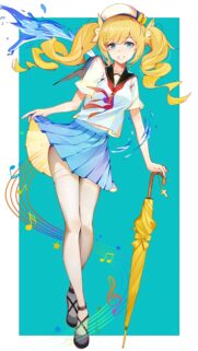 Cute Anime Girl with Yellow Umbrella and Musical Notes Wallpaper