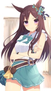 Cute Anime Horse Girl Wallpaper with Long Brown Hair and Teal Outfit