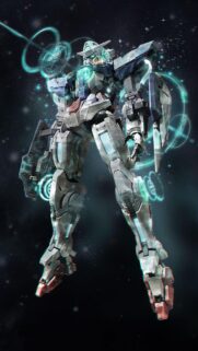 Exia Gundam Mobile Wallpaper with Cybernetic Neon Effects and Glitch Aesthetic